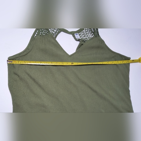 Old Navy Crochet Strap V Neck Olive Green Sleeveless Festival Shift Dress XL - Picture 5 of 7